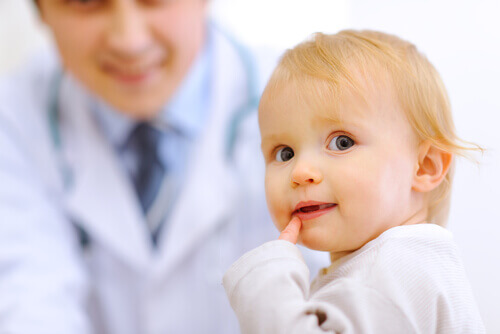 Closeup of baby at the doctors' office