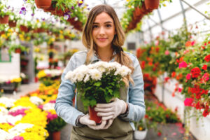 woman holding bouquet of flowers 